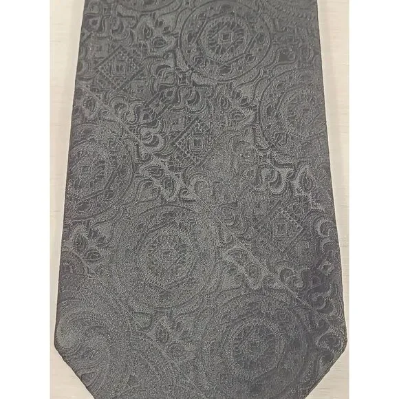 Vintage Gino Pompeii Mens Necktie Black Textured Geometric Print Made In Italy‎