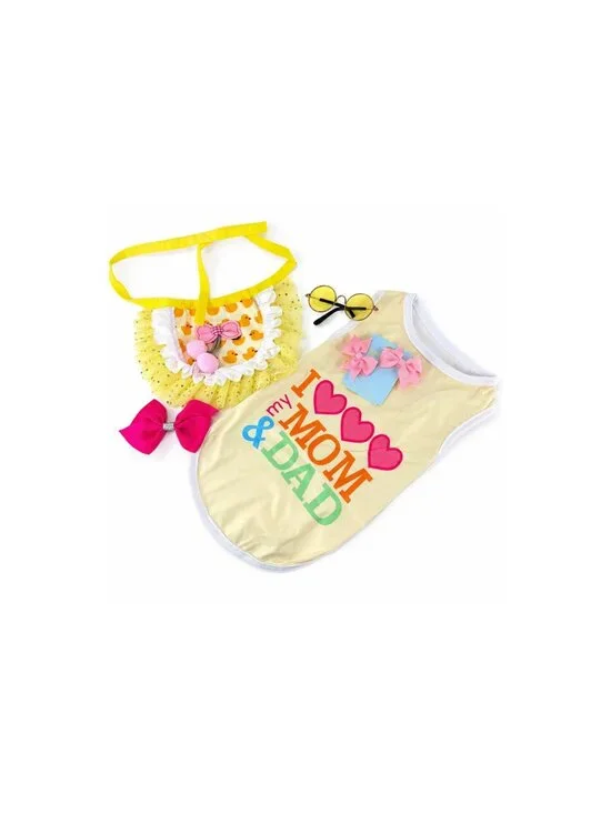 Dog Outfit Gift Set | Mom & Dad Shirt, Tutu, Sunglasses & Bows