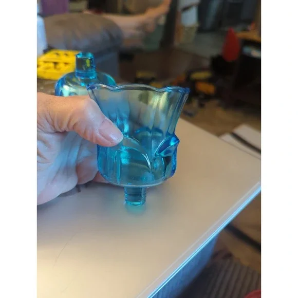 2 Vintage Aqua Blue Glass Tulip Votive Candle Inserts for Table or Wall Sconce