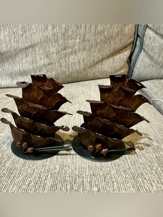 Decorative Brown Metal Pinecone Tea Light Holders - Home Accents