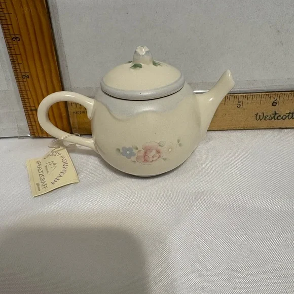 Pfaltzgraff Tea Rose Stoneware‎ Mini Teapot w/ candle inside 1985 Vintage NWT