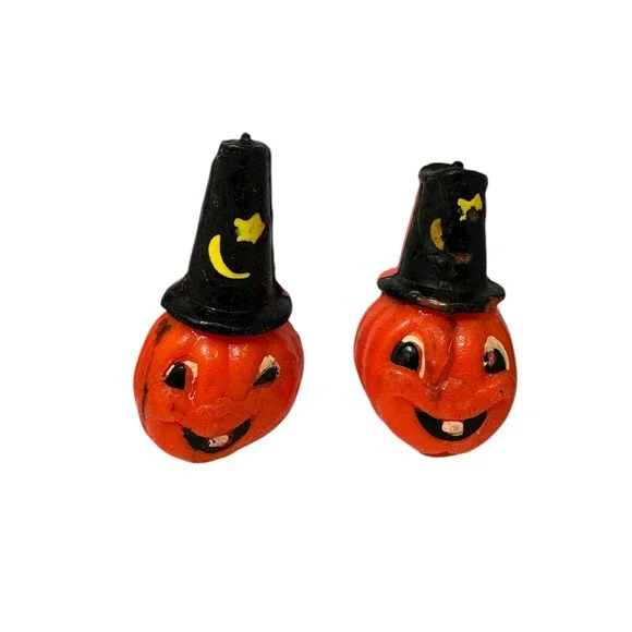 Vintage Gurley Pumpkin Head Witch Candles Pair‎ – Halloween Decor