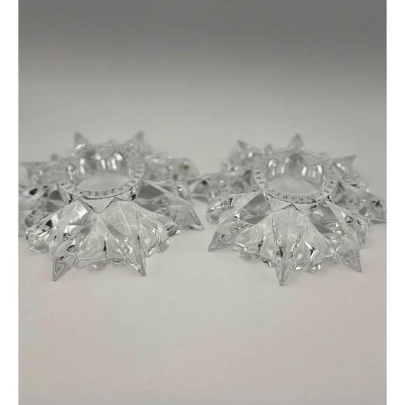 Vintage Lead Crystal Starburst Candle Holders Set of 2 Clear Glass Sunburst