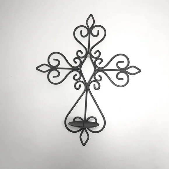 Cast Iron‎ ornate decorative religious Cross candle holder indoor outdoor decor