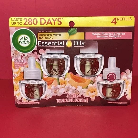 Air Wick‎ Plug-In Scented Oil Refills White Flowers Melon Summer 0.67oz 4-Pack