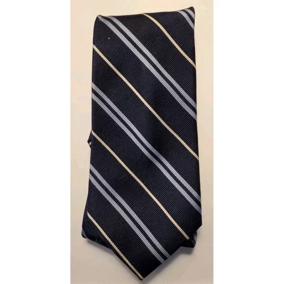RALPH LAUREN CHAPS Men's‎ Tie 100% Silk Navy Blue Striped 60