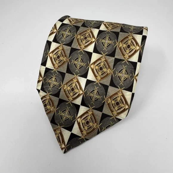 Geometric Silk Tie Mens‎ One Size Multicolor Woven Wide Dress Necktie Classic