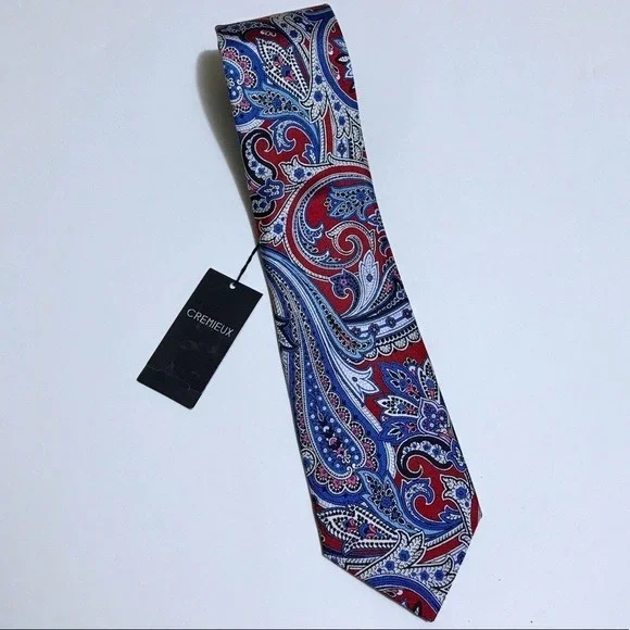 Cremieux Mens Silk Necktie Red Blue White Paisley Handmade‎ USA New With Tags