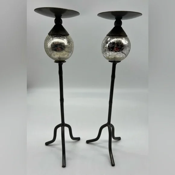 Vintage candle holders set of 2 silver and brown