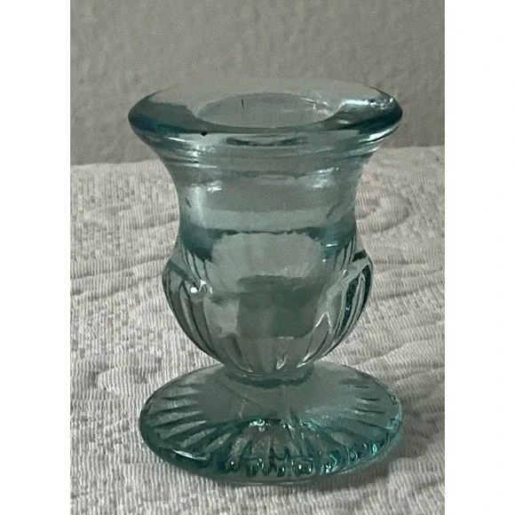 Depression Era Small Candle Holder Tapered‎ Blue Cottageore Grannycore