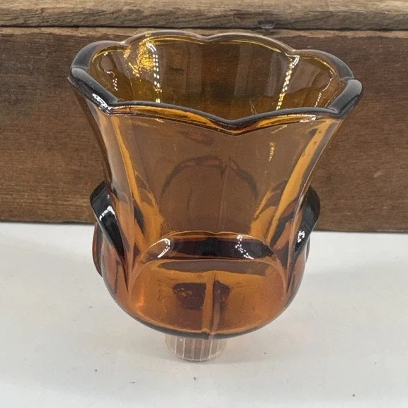 Votive Candle Cup Home‎ Interior Amber Flower Tulip Lotus Homco Glass Pegged VTG