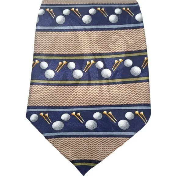 Steven Harris Tie Necktie Golf Balls‎ Tee Blue Tan Brown