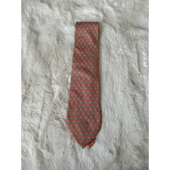Vineyard Vines Coral Pink Whale Print Silk‎ Preppy Neck Tie Nautical Academia