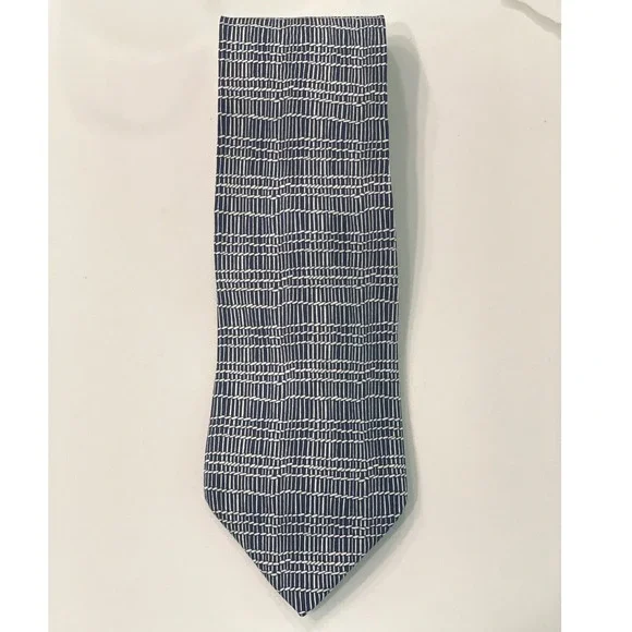 Hermes Mens Recent Tie 7802 UA Navy‎ Blue Bamboo Pattern Silk France Career