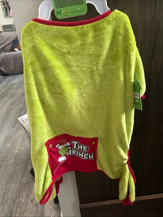 The Grinch Plush Hooded-for a doggy Lime Green with Red Trim