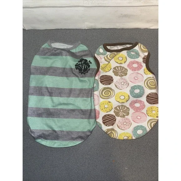 Dog Shirt Lot Of 2 , S/m Stripe,‎ Xl Donuts