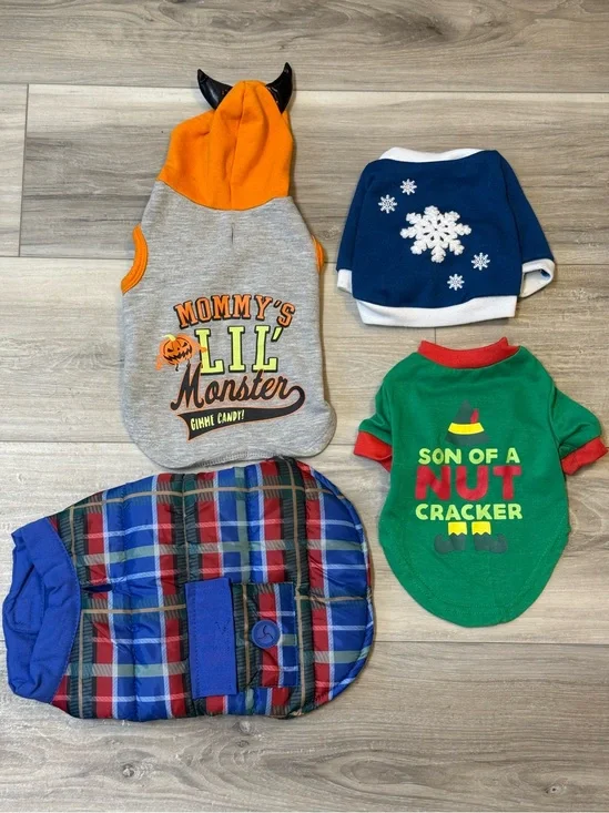 Mommy's Lil' Monster Halloween Dog Hoodie + Holiday Tops Bundle