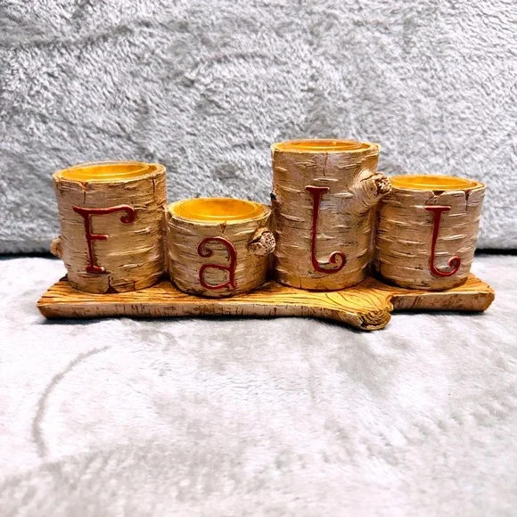 Yankee Candle Fall Birch Log Votive Holder Set Rustic Cabincore Woodland‎ Decor