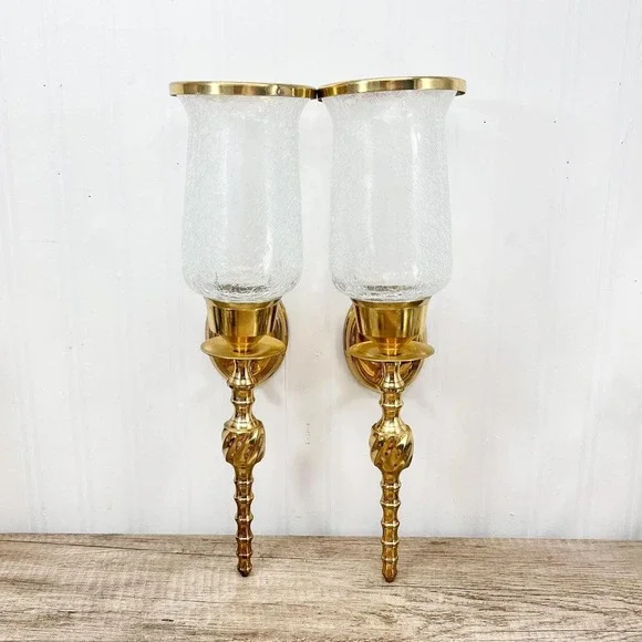 Vintage Brass Arm Wall Sconce Candle Holder Pair | Hollywood‎ Regency