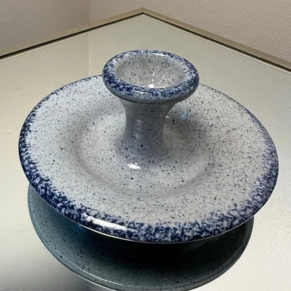 Vintage Blue Spongeware Ceramic‎ Taper Candle Holder Chamberstick Farmhouse