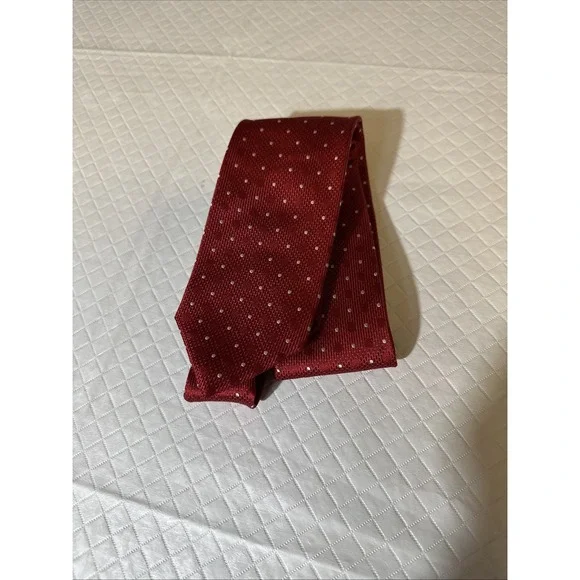 Countess Mara Necktie MARA 100% Silk Red Ivory Polka Dot‎ Textured Weave Tie