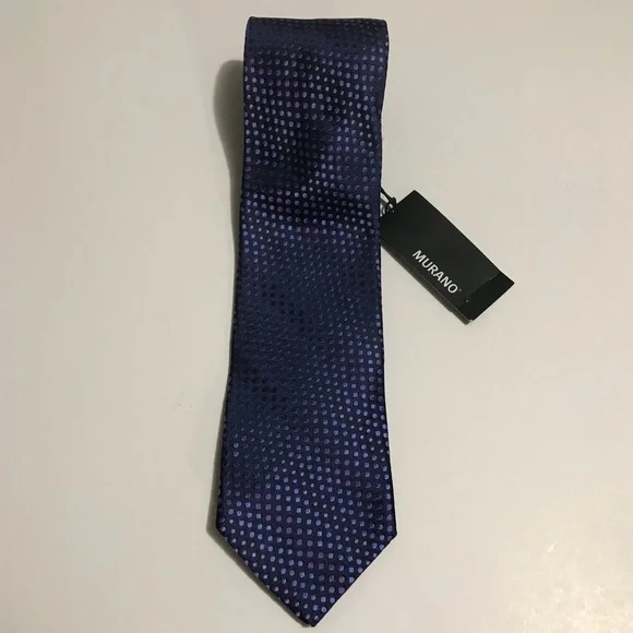 Murano Mens Necktie Navy Blue‎ Purple Polka Dot Textured Silk Blend Tie NWT