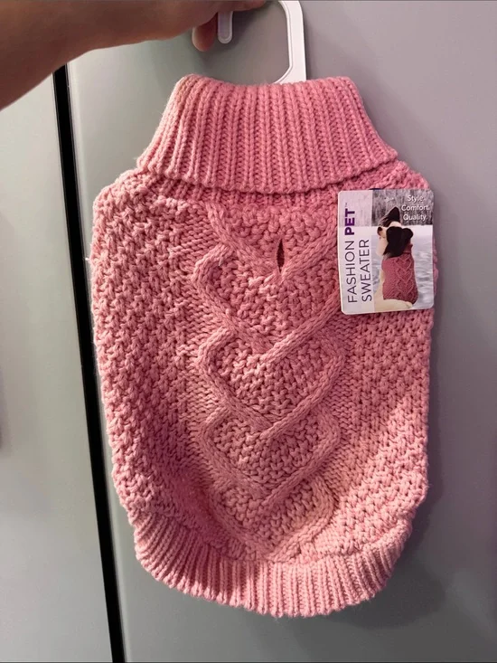 Fashion Pet Knit Sweater – Pink Cable-Turtleneck
