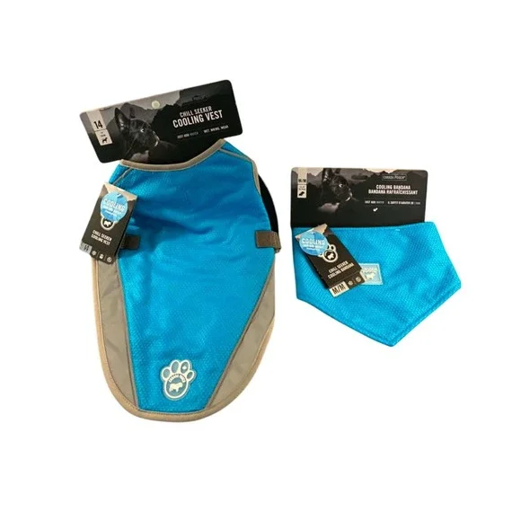 Canada Pooch Chill Seeker Cooling Vest & Bandana Set 14 M Blue NWT Reflective