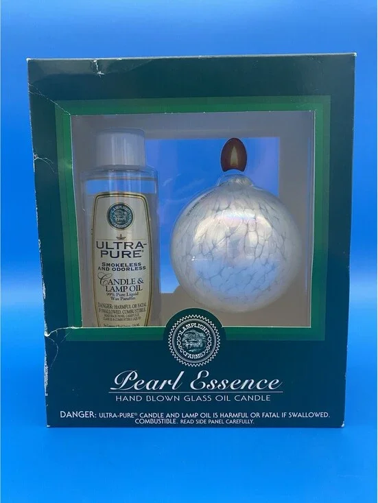 Lamplight Farms Pearl Essence White Hand-Blown Glass Oil Candle Set - New