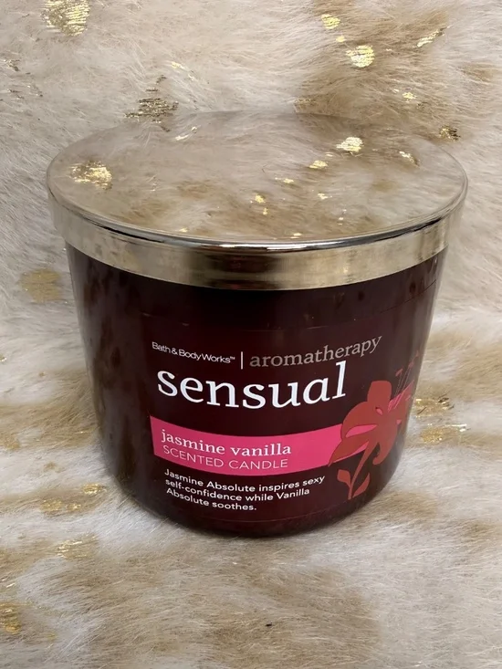 New Rare Disc Bath & Body Jasmine Vanilla 3 Wick Candle Armthrpy Sensual 14.5 oz
