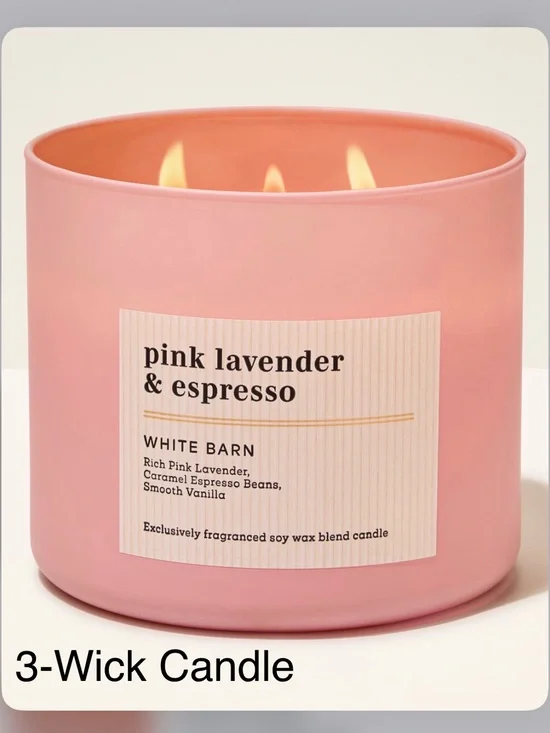 NEW! White Barn Pink Lavender & Espresso 3-Wick Candle w Decorative Metal Lid