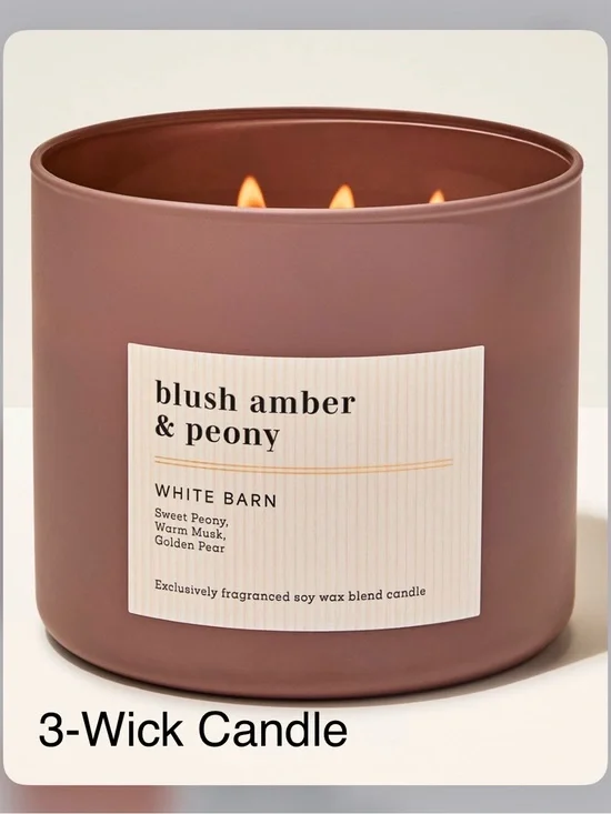 NEW! White Barn Blush Amber & Peony 3-Wick Candle w Decorative Metal Lid
