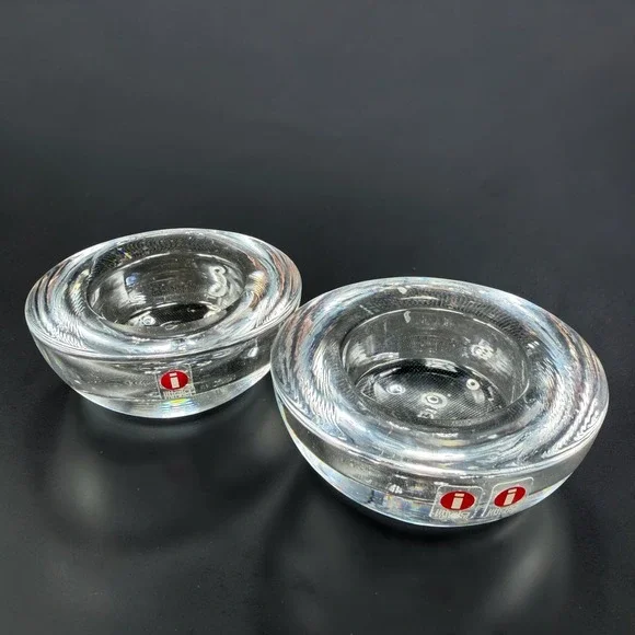 Iittala Finland Clear Glass Votive Tea Light Candle Holders Set of 2 MCM 3.5in