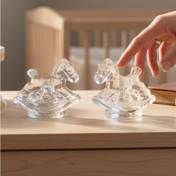CANDLE HOLDERS Vintage 90s Rocking Horse Glass Figurine Set of 2​ pair birthday