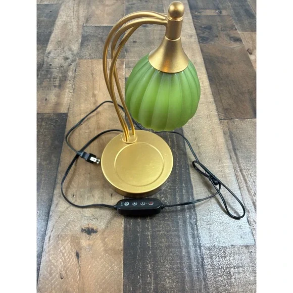 Gold‎ Candle Warmer Lamp Green Glass Shade Dimmable Timer Electric Wax Melter