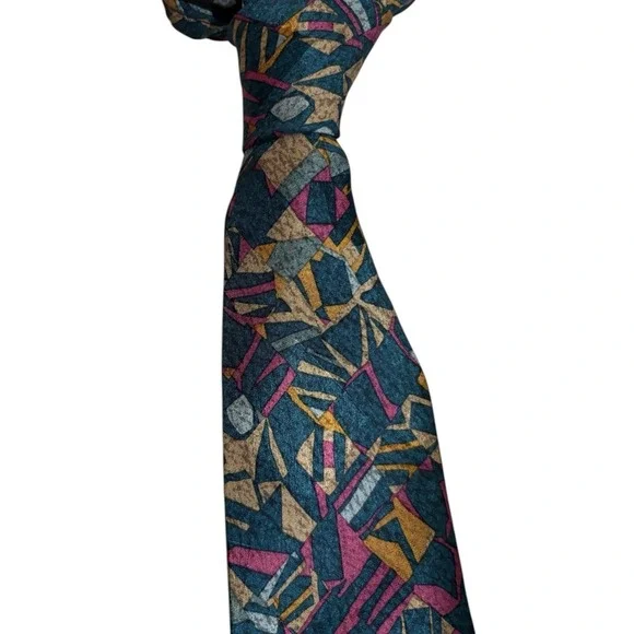 Vintage House of Stuart Signature Silk Tie 90s Abstract Geometric Teal Pink Gold