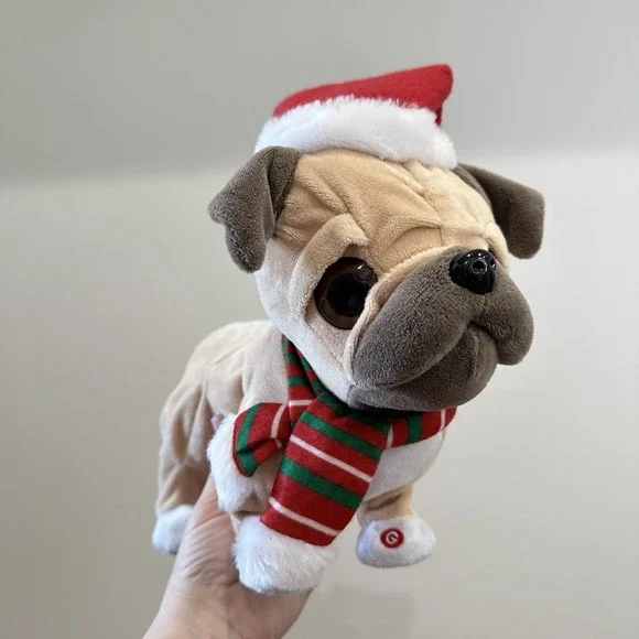 Gemmy Animated Singing Jumping Christmas Pug Dog RARE Hat Scarf 12