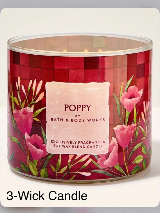 NEW! Bath & Body Works “Poppy” 3-Wick Candle w Decorative Metal Lid