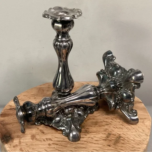 ⚫️ Vintage Beautiful & Ornate - Silver Plated “Heavy” Tapered Candle Holders
