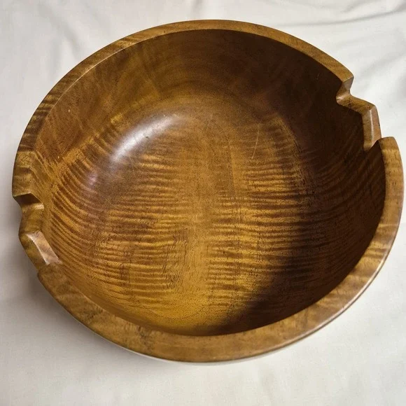 Curly Wood Cigar Ashtray St. Thomas USVI Artisan Carved‎ Tiger Grain Monkey Pod