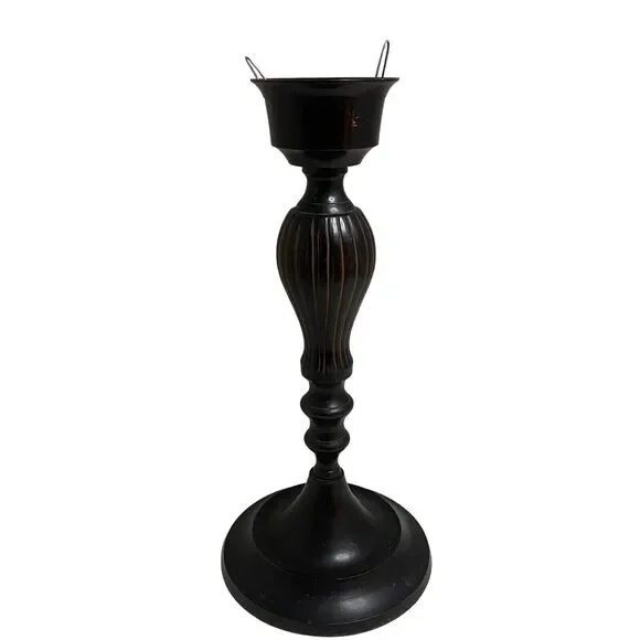 #6962 Pillar Black Metal CandleStick  12 x 5 inch