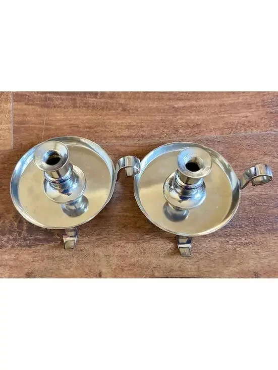 Pair of Vintage Silver Tone Candle Holders with Handle