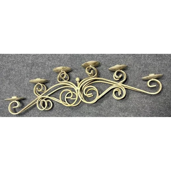 Vintage 6 candle holder Metal Table Candelabra  Scone Gold Brushed Beige 31
