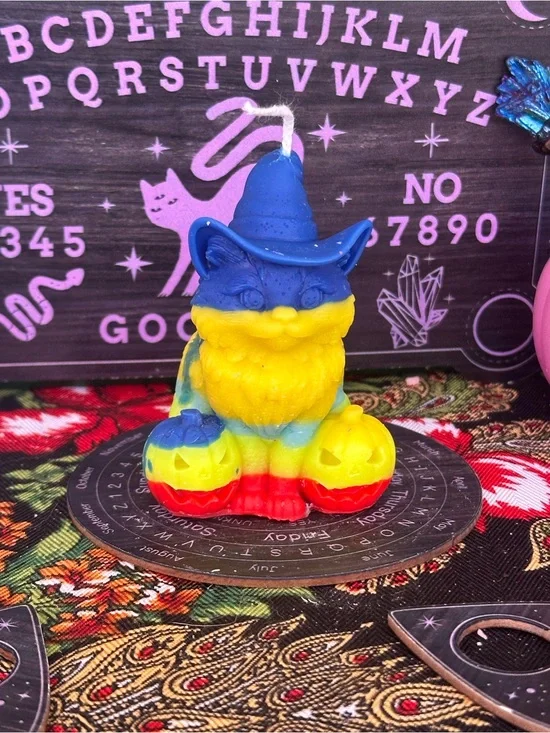 Witch Cat Halloween Candle | Rainbow Witch Cat Candle