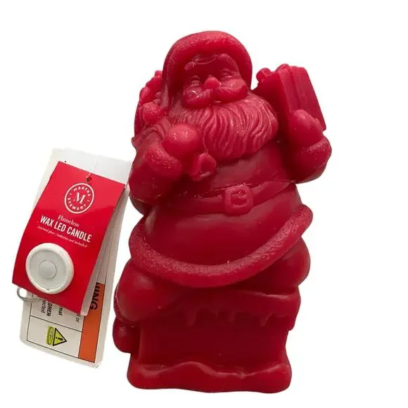 Martha Stewart Santa Flameless Christmas Internal Glow Wax LED Candle Red New