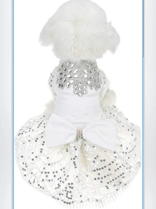 Sparkling Rhinestone Dog Wedding Party Dress Tutu Skirt Luxury Lace Size XL