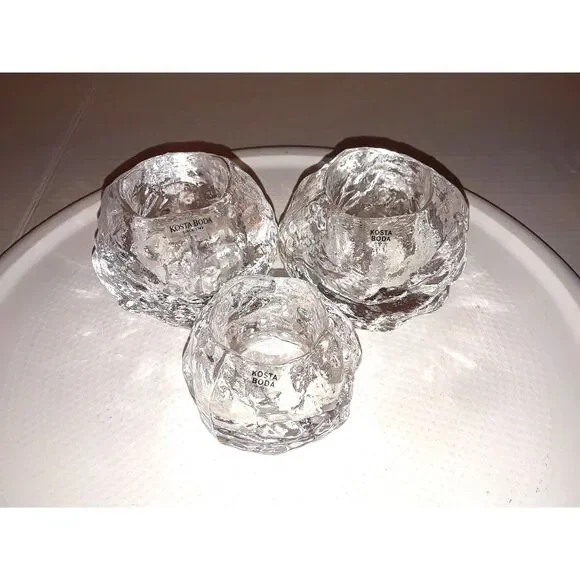 Vintage Kosta Boda Snowball Crystal Votive Candle Holders Lot of 3