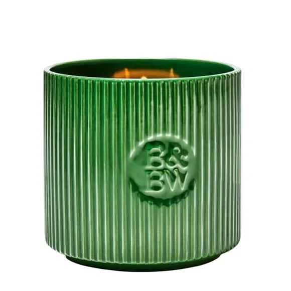 NWT Bath & Body Works FRESH BALSAM Green Ceramic Jar 3-Wick Candle