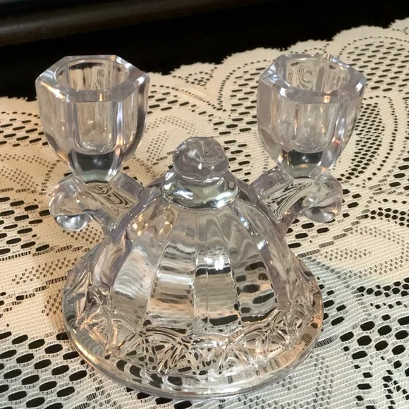 Clear Glass Double Candle Holder
