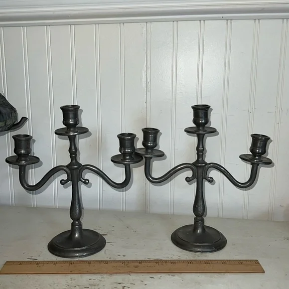 Pair Holland Pewter candle holders sticks candelabra